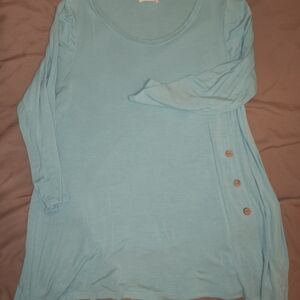Misia Sky Blue Long Sleeve Top with Button Detail